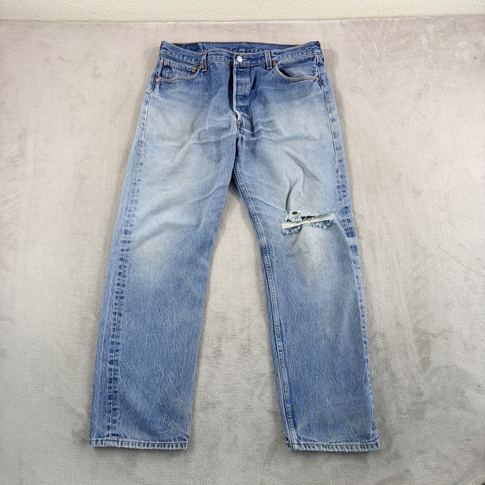 Vintage Levis 501xx Distressed Jeans Faded Blue Men 38x34 (Fits 36x31) USA Made